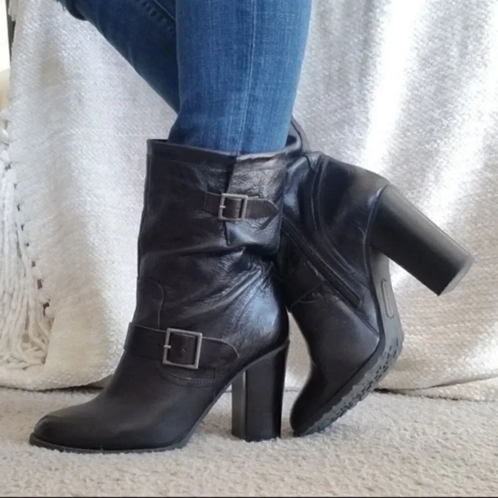Adam tucker low buckle leather boots